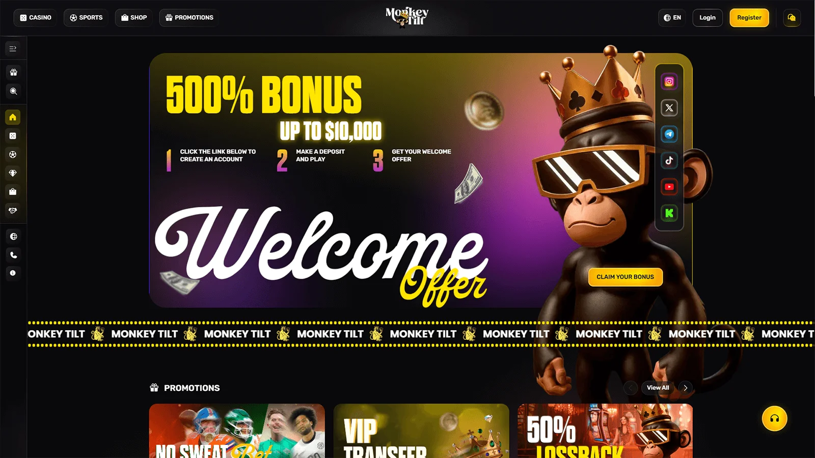 Monkey Tilt Casino Homepage in New Zealand